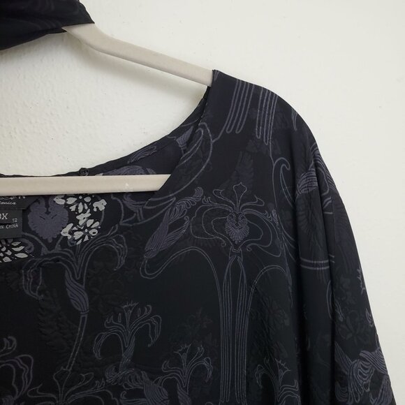 Citron dark spring printed silk blouse with matching scarf - Picture 2 of 10